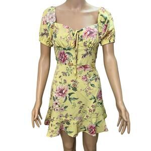 Fashion Nova Monroe Floral Mini Dress Small Milkmaid Vacation Ruffle Yellow